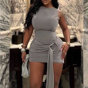 Sleek Grey Ruched Bodycon Dress